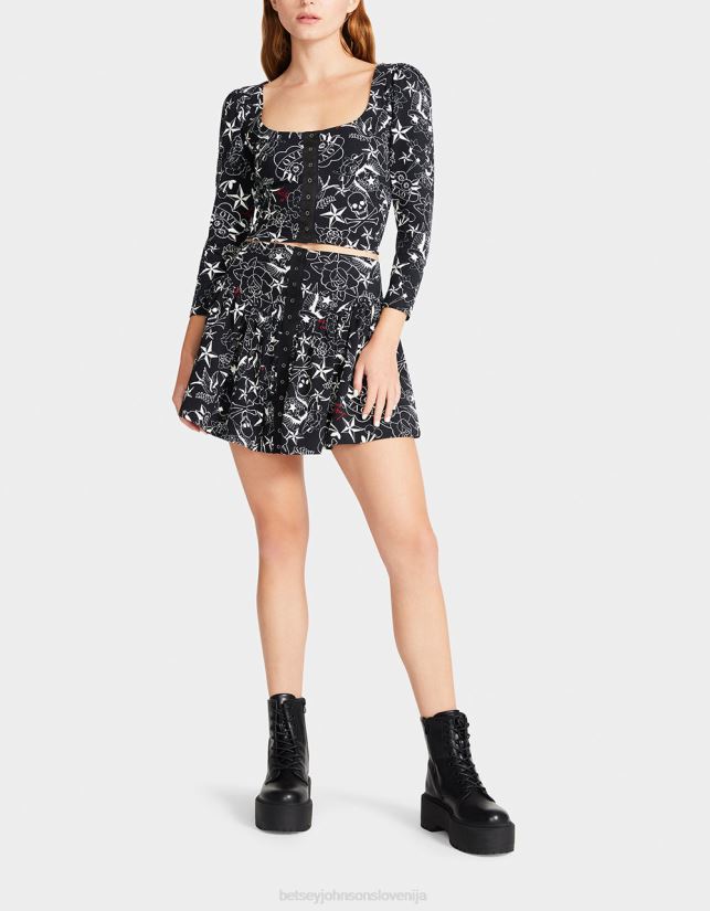 lepa tetovaža mini krila z volančki, navdihnjena s punkom, vintage tiskanjeBetsey Johnson ženske oblačila 664J2T296