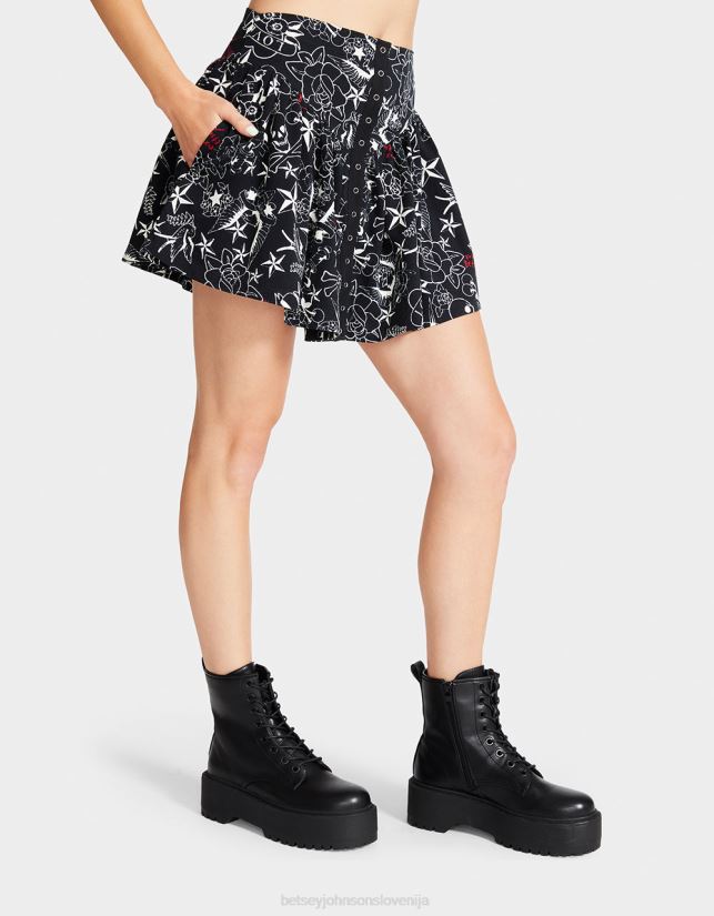 lepa tetovaža mini krila z volančki, navdihnjena s punkom, vintage tiskanjeBetsey Johnson ženske oblačila 664J2T296