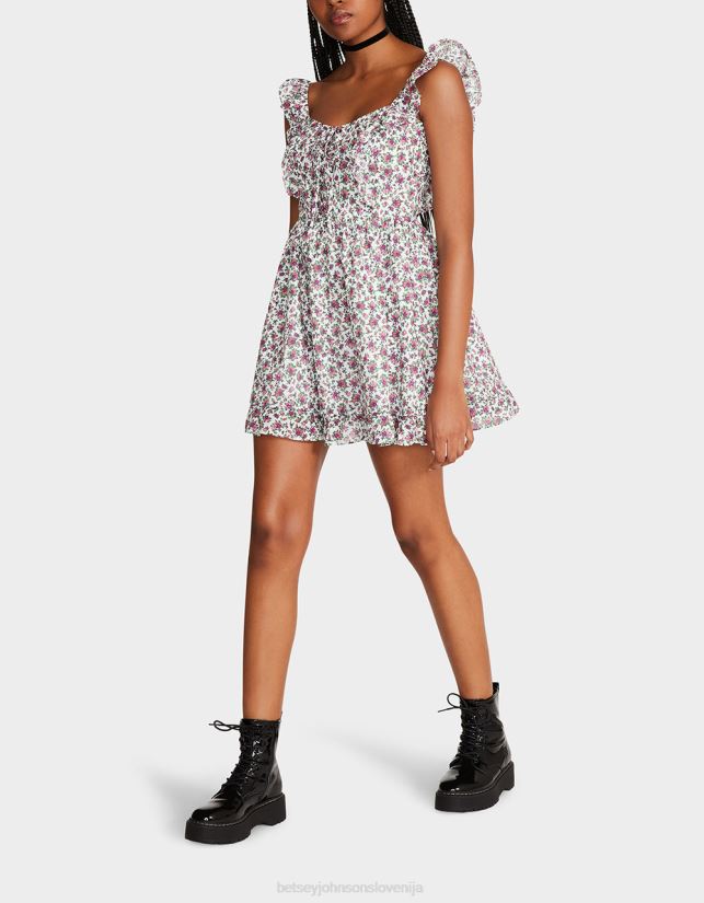 vintage bela mini obleka s cvetličnim motivom multiBetsey Johnson ženske oblačila 664J2T300