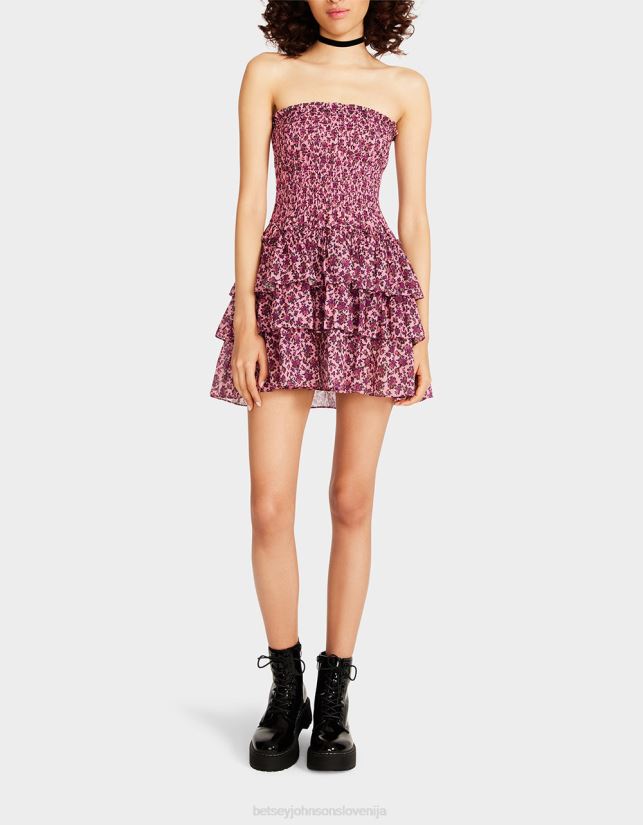 vintage mini obleka brez naramnic s cvetličnim motivom rozaBetsey Johnson ženske oblačila 664J2T294