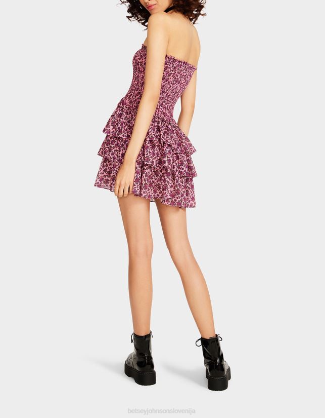 vintage mini obleka brez naramnic s cvetličnim motivom rozaBetsey Johnson ženske oblačila 664J2T294
