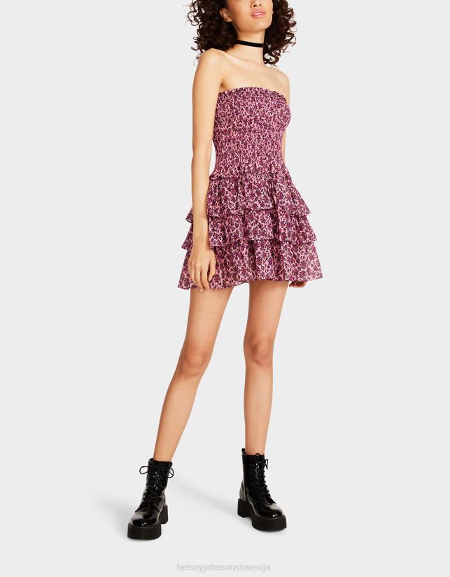 vintage mini obleka brez naramnic s cvetličnim motivom rozaBetsey Johnson ženske oblačila 664J2T294