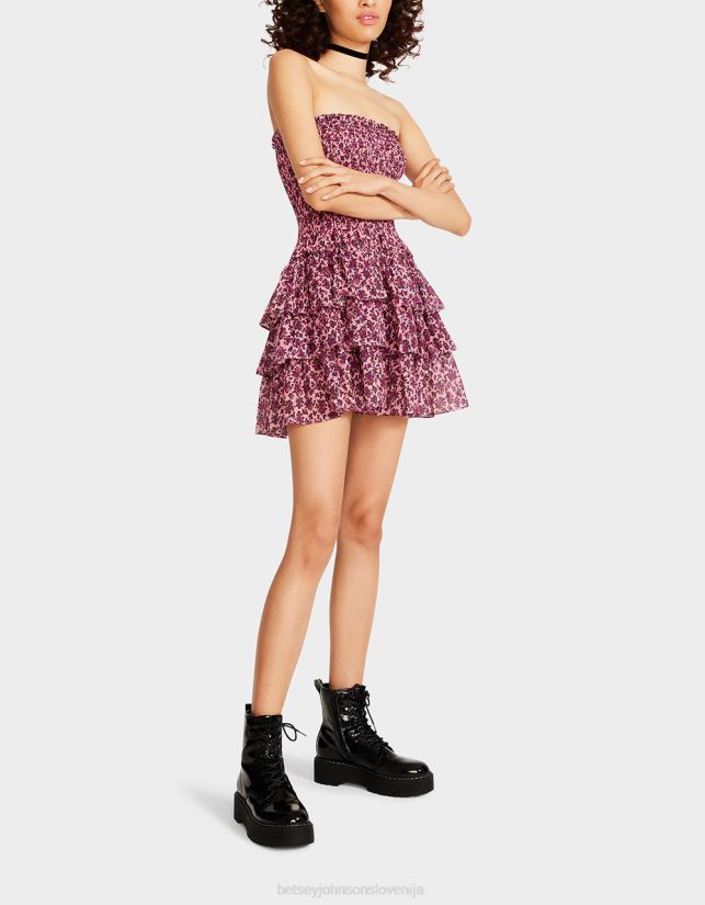 vintage mini obleka brez naramnic s cvetličnim motivom rozaBetsey Johnson ženske oblačila 664J2T294