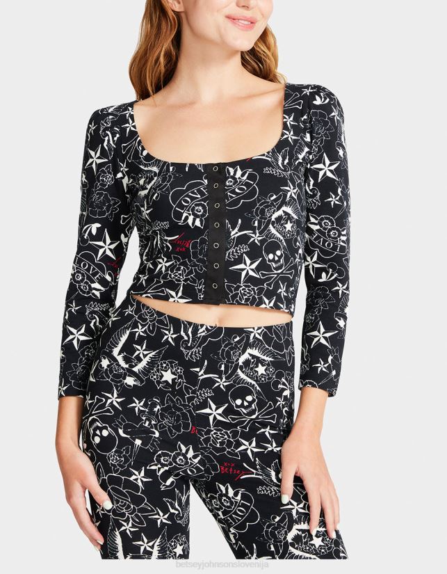 lepa tetovaža z napihnjenimi rokavi, ki jo je navdihnil punk, vintage tiskanjeBetsey Johnson ženske oblačila 664J2T295